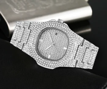 Bărbați Ceas Argintiu Rose Gold Mens Ceasuri De Top De Brand De Lux Diamante Din Oțel Inoxidabil Cuarț Ceas De Mână Rochie De Afaceri Prezent Ceas