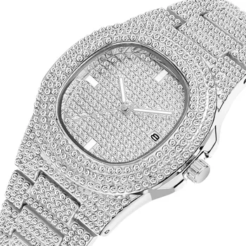Bărbați Ceas Argintiu Rose Gold Mens Ceasuri De Top De Brand De Lux Diamante Din Oțel Inoxidabil Cuarț Ceas De Mână Rochie De Afaceri Prezent Ceas