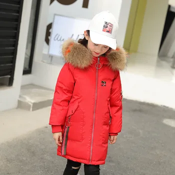Versiunea coreeană de iarna pentru copii jacheta jos fata de mare de copii îngroșat cu gluga copii mediu-lung jos jacheta