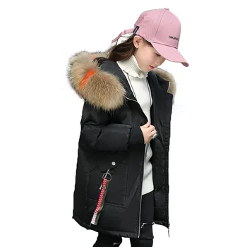 Versiunea coreeană de iarna pentru copii jacheta jos fata de mare de copii îngroșat cu gluga copii mediu-lung jos jacheta