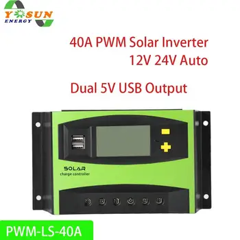 40A PWM Controler Solar 12V 24V Auto Sensing 48V Controler de Încărcare Solară Rregulator cu Display LCD Dual USB Output 5V 2A