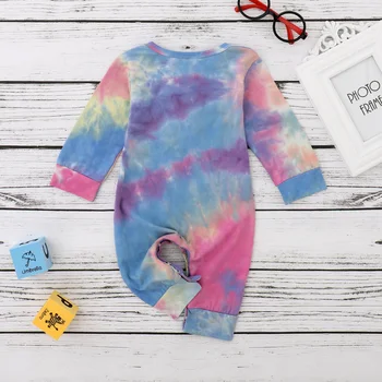 FOCUSNORM Copil Nou-născut Fete Baieti Salopetă Tie-Dye Imprimat cu Maneci Lungi Buton Toamna Salopete 4 Culori