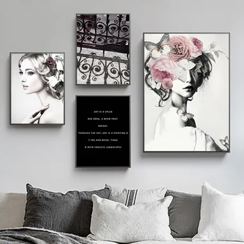 Floare Trandafir Femeie Ușă Alb Negru Citate Nordic Postere Si Printuri De Arta De Perete Panza Pictura Pe Perete Imagini Pentru Living Decorul Camerei