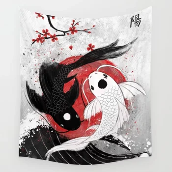 Koi De Pește Yin Yang Tapiserie De Perete Decor De Perete Cuvertură Cuvertură Cortina Prosop Foaie Arunca Personalizate Confort Tapiserii