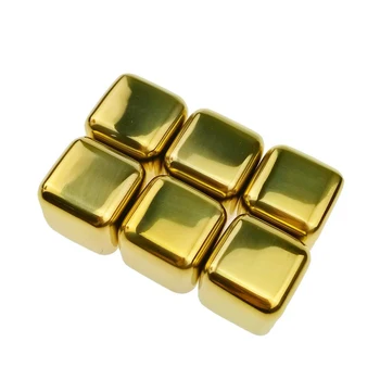 Whiskey Stones Pietre de Aur de Forma de Cub din Oțel Inoxidabil Cub de Gheață Clește & Cutie de Depozitare Refrigerare Piatra Chiller Reutilizabile Pachet de 6