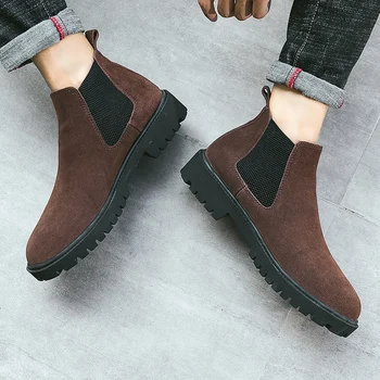 2019 MINUSIKE Chelsea Cizme Barbati Iarna Pantofi Negru din Piele Bocanci pentru Barbati Încălțăminte de Pluș Cald Blana Cizme de Iarnă Pentru Bărbați