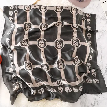 Moale Designer Scheletul Craniului Eșarfă De Mătase Pentru Femei De Lux Stilul Punk Lungă De Mătase Eșarfe, Șaluri Doamnelor Marca Pashmina Hijab Foulard Noi