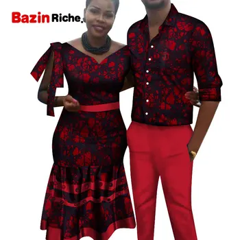 Danshiki Rochii de Cuplu Bărbații Set Tricou Femei Fusta Petrecere de Nunta, Haine Africane Ceara Print Bumbac African Cuplu Îmbrăcăminte WYQ506