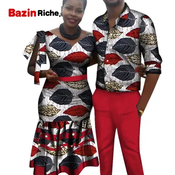 Danshiki Rochii de Cuplu Bărbații Set Tricou Femei Fusta Petrecere de Nunta, Haine Africane Ceara Print Bumbac African Cuplu Îmbrăcăminte WYQ506