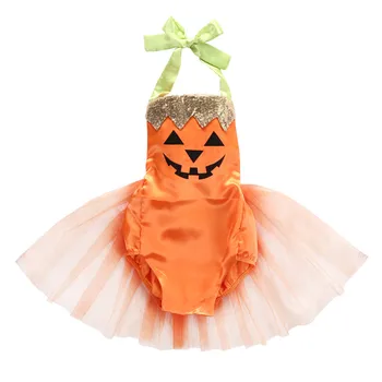 2019 Drăguț Copil copil Copil Fete de Halloween Dovleac Romper Copii Fete, Salopeta fără Mâneci Rochie TUTU Costum Costum de Haine