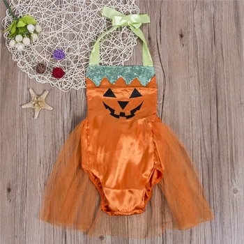 2019 Drăguț Copil copil Copil Fete de Halloween Dovleac Romper Copii Fete, Salopeta fără Mâneci Rochie TUTU Costum Costum de Haine