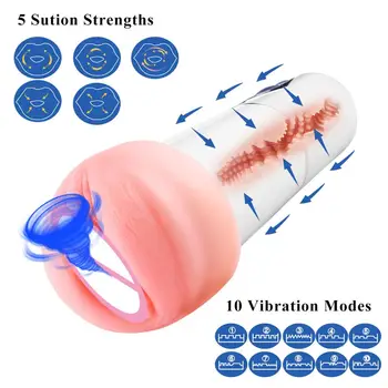 Supt automat masturbator 10 frecvență de vibrație silicon pasarica realist vagin pentru barbati masturbare cupa jucarii sexuale pentru barbati