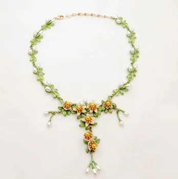 CSxjd Nou design Imitație pearl floare de Portocal Retro colier lanț pulover Femei Colier Elegant