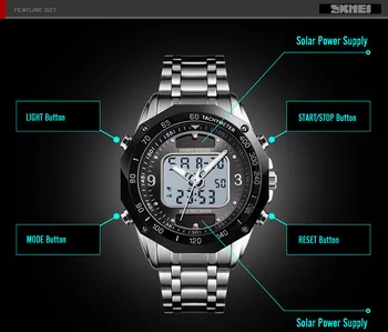 Ceasuri Sport Barbati Solar Led Digital Ceas cu Cuarț Bărbați Ceas Plin de Oțel rezistent la apă Ceas relojes hombre 2019 SKMEI