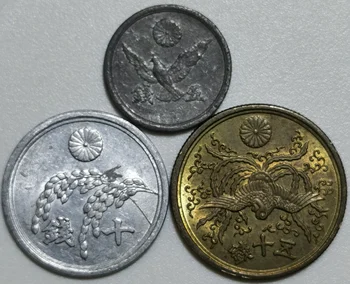 Showa 20-21 1945-46 Monede 5-10-50 De Aur Set Complet 3 Piese De Monede Autentice Real Moneda Originală