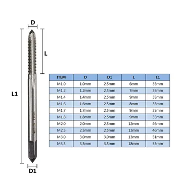 10 buc m1 m1.2 m1.4 m1.6 m1.7 m1.8 m2 m2.5 m3 m3.5 filet metric atingeți setați direct flaut priza pentru aparatul de foraj de la robinet set