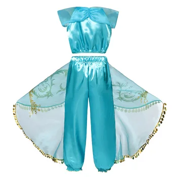Fete Jasmine Dress Up Vara Paiete Fantezie Aladdin Arabian Princess Costum De Haine Pentru Copii De Halloween Ziua 2 Buc Tinuta