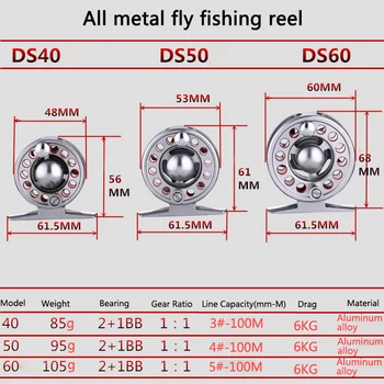 Mini Rolă de Pescuit 40-90 Toate Metal Fly Fishing Reel Extradure de Pescuit Zbura Roata Raport de transmisie 1:1 2+1Bb de Pescuit de Gheață Role 2020