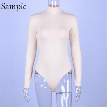 Sampic Guler Maneca Lunga Body Casual Corp Elastic Femei Toamna Body Alb Negru Roșu De Iarnă Romper Femei Costume