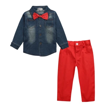 Îmbrăcăminte pentru copii Set 2019 Spring Fashion Casual Băieți Copii Haine de Bumbac Denim Camasi cu Maneca Lunga+Pantaloni Roșii Haine pentru Copii 3-8Y
