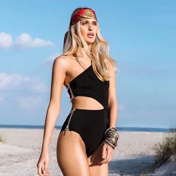 2019 Sexy O Singură Bucată De Costume De Baie Femei Costume De Baie Push Up Monokini Cu Fermoar Costum De Baie Body Pe Un Umăr Badpak Dames Trikinis Mujer