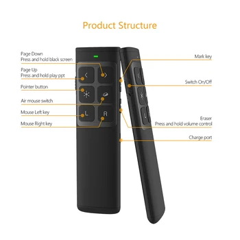 Mai multe mass-Media, Dispozitive de 2.4 GHz baterie Reîncărcabilă Wireless Air Mouse Presenter Prezentare PPT fără Fir Control de la Distanță Clicker