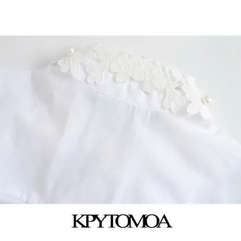 KPYTOMOA Femei 2020 Moda Pearl ștrasuri din Mărgele Mozaic Asimetrice Bluze Vintage cu Maneci Lungi Buton-up Feminin Tricouri Topuri Chic