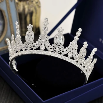 HIMSTORY Printesa Coroana Cubi Zinconia Pietre Tiara cu Bandă de Păr Bijuterii Femei, Accesorii de Par Mireasa, Diademe, Coroane