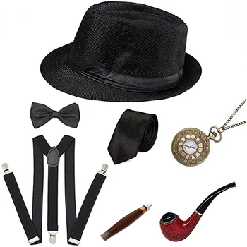 20 de ani 30 de ani Retro Party 1920 Mens Marele Gatsby Set de Accesorii Răcnește Gangster Costum Costum Conducta de Epocă Ceas de Buzunar Trabuc