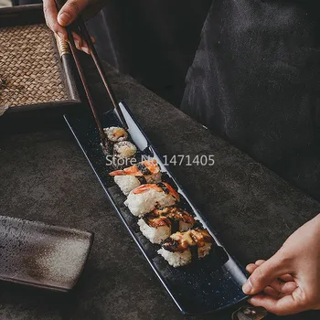 Creative Dreptunghiulară Placa De Sushi Japonez Farfurie Lung Negru Simplu Farfurie Lung Restaurant Tacamuri Consumabile