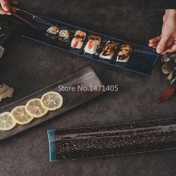 Creative Dreptunghiulară Placa De Sushi Japonez Farfurie Lung Negru Simplu Farfurie Lung Restaurant Tacamuri Consumabile