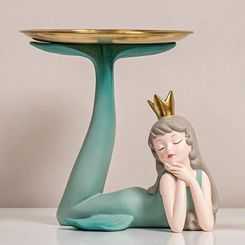 Mica Sirena Tava de Artă Figurina Statuie Rășină Sculptura pentru Desktop Acasă Ornamente Decor, Artizanat
