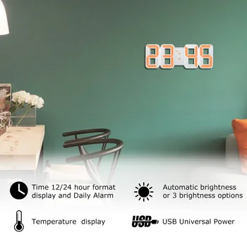 Ceas de Perete Digital 3D LED-uri Mari de Timp, Calendar, Temperatura Birou de Design Modern Ceas de Masa Digital Iluminare Acasă Ceasuri