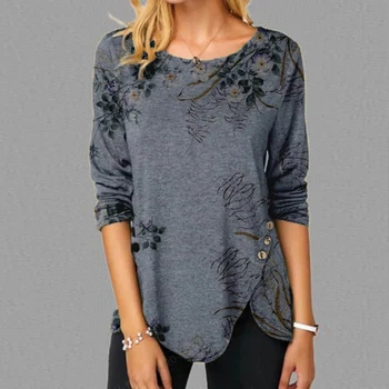 Plus Dimensiune Toamna Noi Femeile O Gatului Maneca Lunga Bluza Casual Florale Imprimate Neregulate Tiv Bluza De Moda Liber Streetwear Bluze