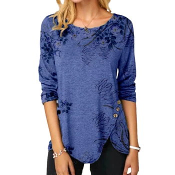 Plus Dimensiune Toamna Noi Femeile O Gatului Maneca Lunga Bluza Casual Florale Imprimate Neregulate Tiv Bluza De Moda Liber Streetwear Bluze