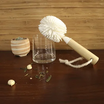 Mâner de bambus cu Gura Largă Ceașcă Perie Spumă EVA Perie de Curățare de uz Casnic Pahar de Vin Cupa Perie de Bucătărie Instrument de Curățare