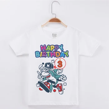 Noua Copilul de Îmbrăcăminte Amuzant Baieti T Shirt Fericit Ziua 1-13Y Rechin de Imprimare Bumbac cu Maneci Scurte Băiat Teuri Haine pentru Copii Camiseta