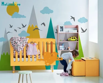 Colorate Munte Autocolante de Perete Nori, Păsări, Soare, Peisaj, Copii Baby Room Decor Pepinieră Auto-adezive Autocolante Cadou Unic YT5332