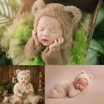 Nou-Născut Romper Baby Recuzită Fotografie Pălărie Pui De Urs Costume Costum Fotografie Elemente De Recuzită