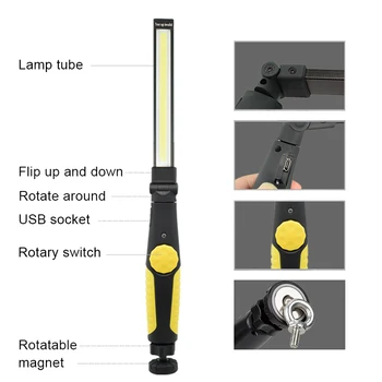 5pcs/lot USB Reîncărcabilă Lanterna Magnetica Lanterna Lanterna LED COB Lumina de Lucru Urgență Cob Lampă Pentru Vânătoare Mașini de Reparare