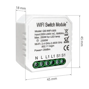 Tuya Wifi QS-WIFI-S05 Smart Switch Module Modul Comutator Releu Wireless Monitor Consumul De Start Google Alexa Smart Home
