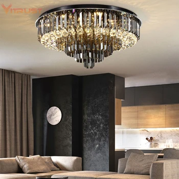 Lux negru Candelabru de Cristal Lampă Rotunde de cristal Lampă de Tavan Camera de zi Dormitor Interior Acasă Corpuri de iluminat