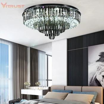 Lux negru Candelabru de Cristal Lampă Rotunde de cristal Lampă de Tavan Camera de zi Dormitor Interior Acasă Corpuri de iluminat
