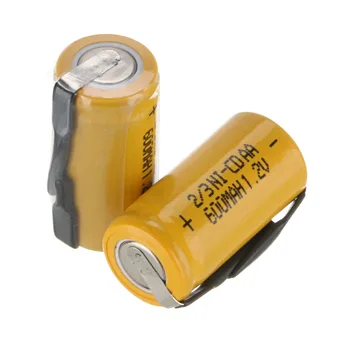 2 buc Anmas Putere 1.2 V 600mAh 2/3 AA Ni-CD Baterie Reîncărcabilă Culoare Galben ni-cd Baterii Reîncărcabile 28mm x 14mm