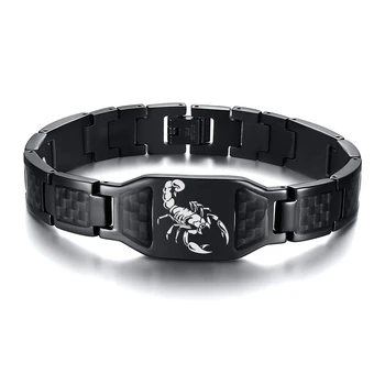 Vnox Negru Elegant pentru Bărbați Fibra de Carbon, din Oțel Inoxidabil, Bratari Personaliza cu Logo Imagini de Informatii Personalizate Cadouri Bijuterii