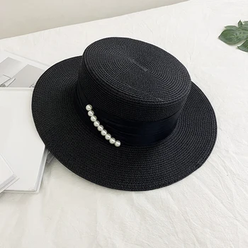S-maqiao Vara Pălărie de Paie pentru Femei Big Margine Largă Plajă Pălărie Temperament pearl Soare UV Protectie Capac Pălărie Panama Os Chapeu Feminino