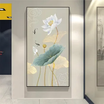 New Sosire de Mari Dimensiuni în Stil Chinezesc Panza Imprimate Pictura Modernă Lotus Arta de Perete Floare Poster pentru Camera de zi Decor fara rama