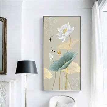 New Sosire de Mari Dimensiuni în Stil Chinezesc Panza Imprimate Pictura Modernă Lotus Arta de Perete Floare Poster pentru Camera de zi Decor fara rama