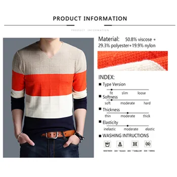TFETTERS Brand-pulover Toamna Barbati Maneca Lunga T-shirt Noi V-neck Slim Pulovere Tricotate cu Dungi Jos Camasa de Mari Dimensiuni M-4XL