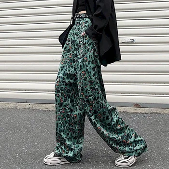 Leopard de imprimare pantaloni largi femei talie mare colector senzație decora 2020 toamna decora toamna subțire pantaloni personalitate streetwear